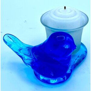 Blue Bird of Happiness Tealight Candle Holder Signed By Leo Ward 1987